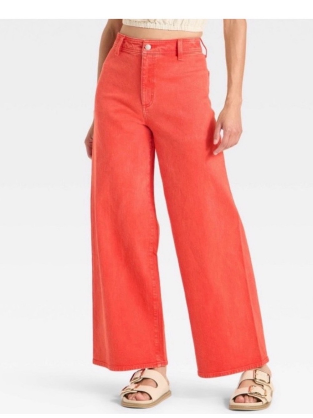 Universal Thread Wide-Leg High-Rise Jeans in Coral Red